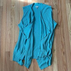 LOGO by Lori Goldstein Cardigan Vest Womens 2X Blue Knit Open Front Sleeveless